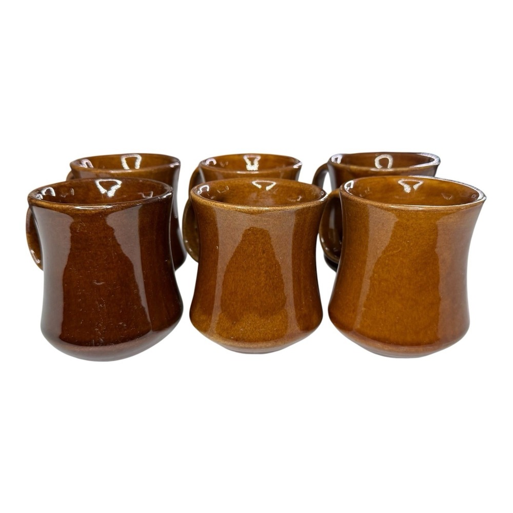 Set of 6 DDC Studio Pottery Coffee Mugs Brown Glazed Stoneware Handmade